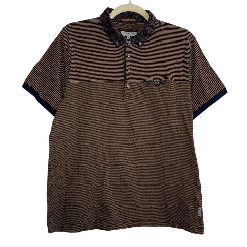 Ted Baker striped polo shirt Henley ringer rugby preppy stretchy formal event XL